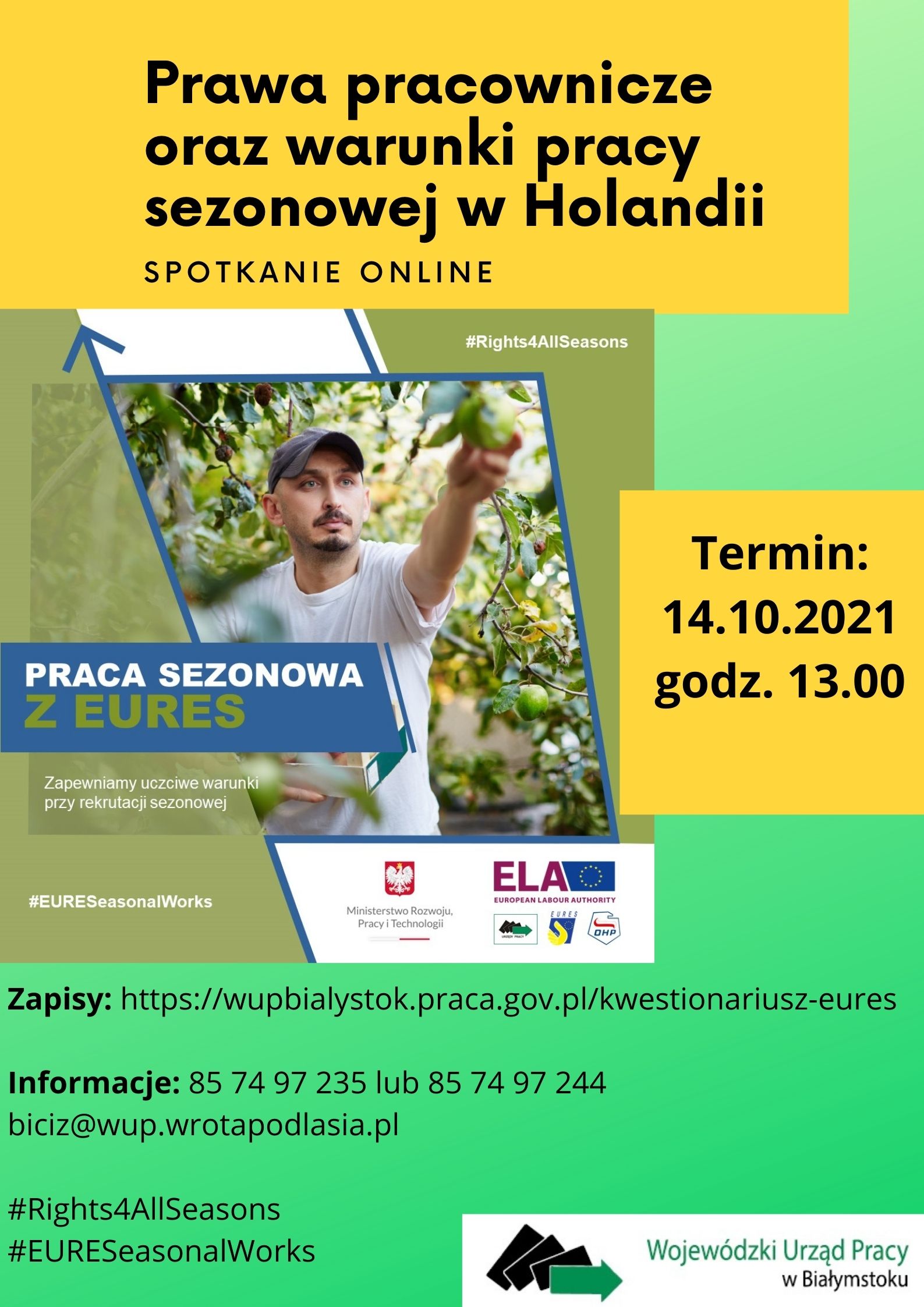 Plakat Prawa pracownicze oraz warunki pracy sezonowej w Holandii - spotkanie online