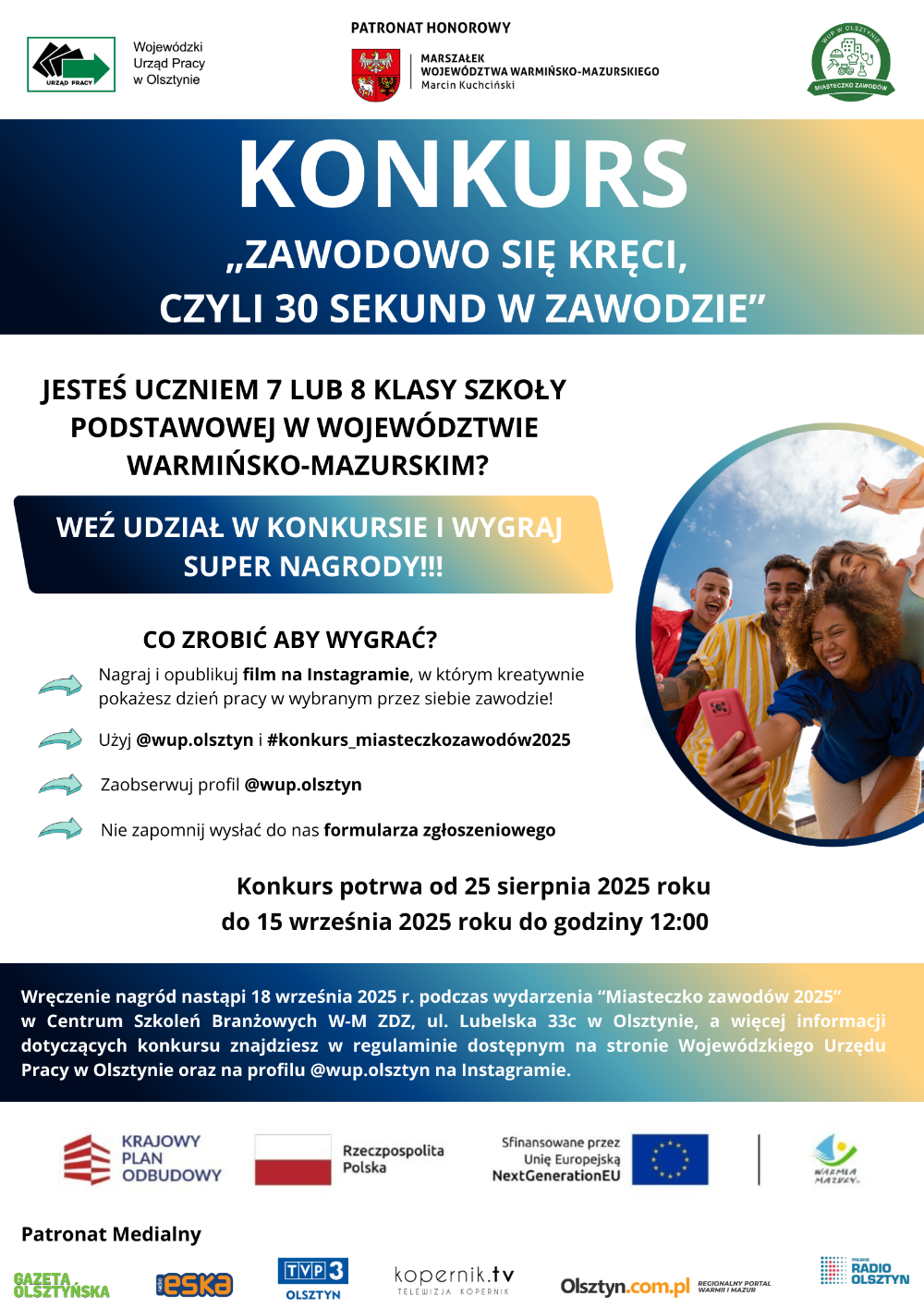 Plakat informujący o konkursie „Zawodowo się kręci, czyli 30 sekund w zawodzie”